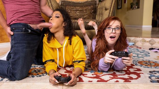 Brazzers Exxtra – Jeni Angel & Madi Collins – Gamer Girl Threesome Action