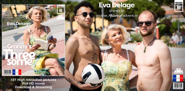 MatureNL – Modern grandma cougar Eva Delage gets two young to fuck her in a threesome